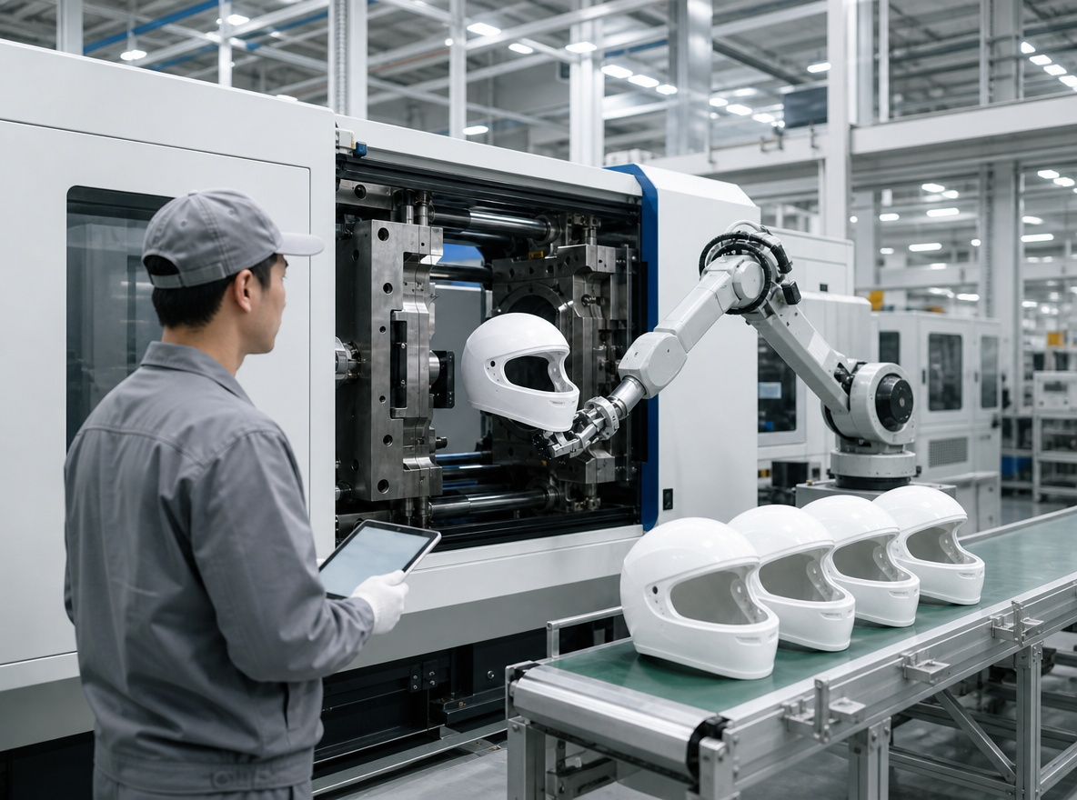 Helmet shell injection molding
